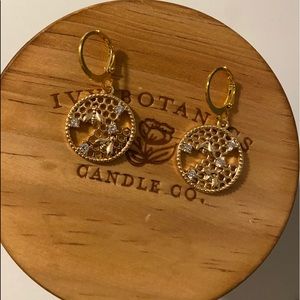 18K Gold Plated Bee & Honeycomb Earrings